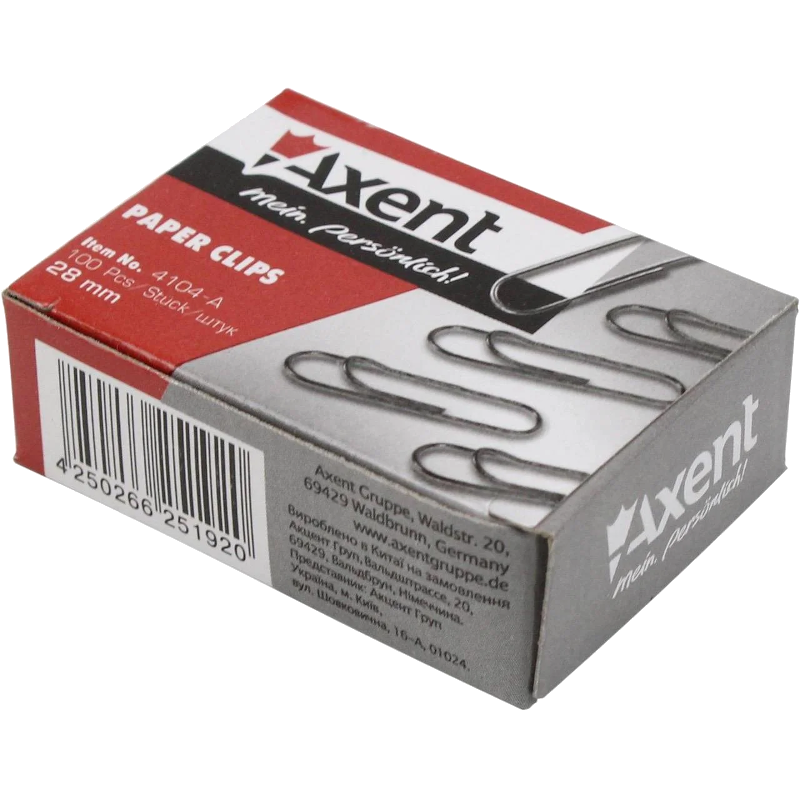 Скріпки AXENT (4104-A) 28 мм, круглі, нікельовані, 100 шт.